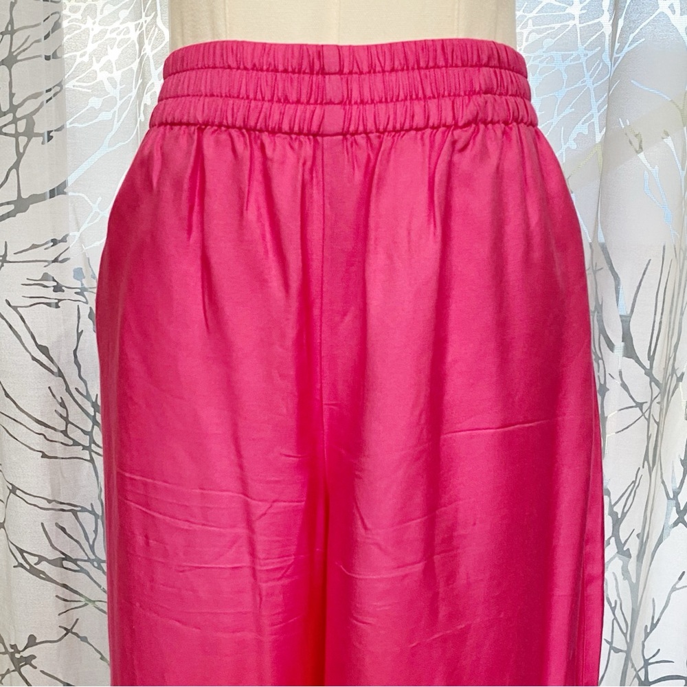 LMND hot hyper pink Elvira elastic waistband wide leg pants - Picture 3 of 10